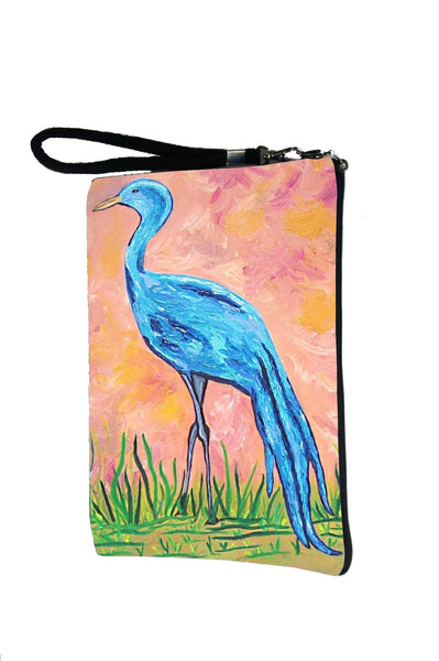 blue crane wristlet