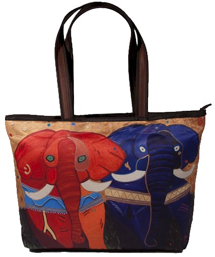 colorful african elephant tote bag vegan