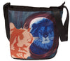 cat looks in mirror and sees his reflection as a lion large cross body bag