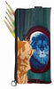 cat looks in mirror and sees his reflection as a lion pencll bag