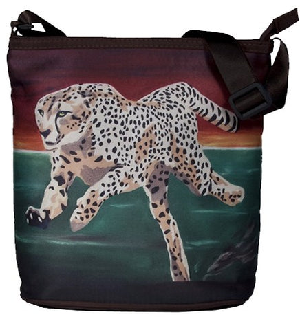 running cheetah cross body bag