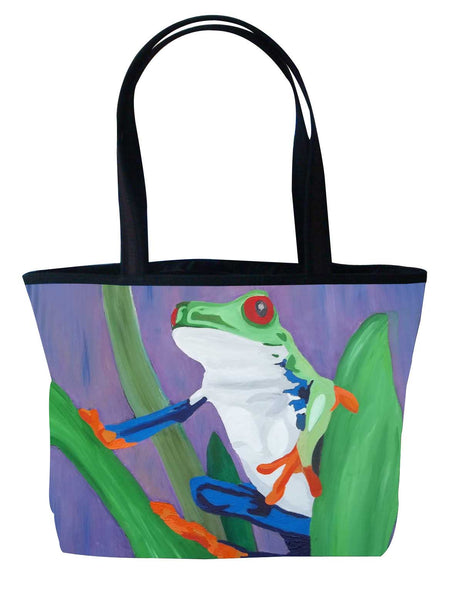 red eyed tree frog tote bag