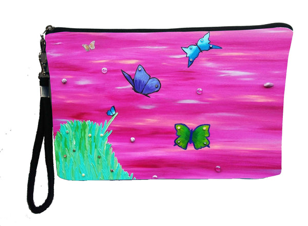 Butterflies large wristlet art bag