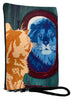 cat looks in mirror and sees his reflection as a lion wristlet