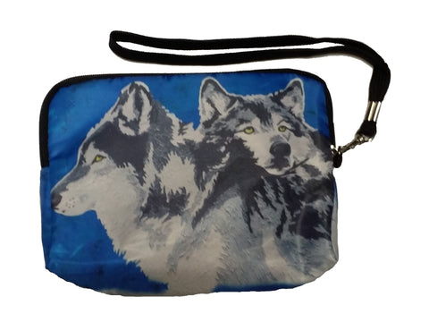 wolf zip around vegan wristlet