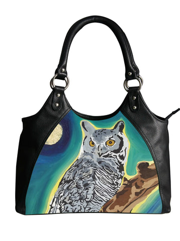 great horned owl vegan leather bag