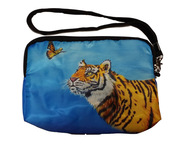 tiger looking at butterfly wristlet