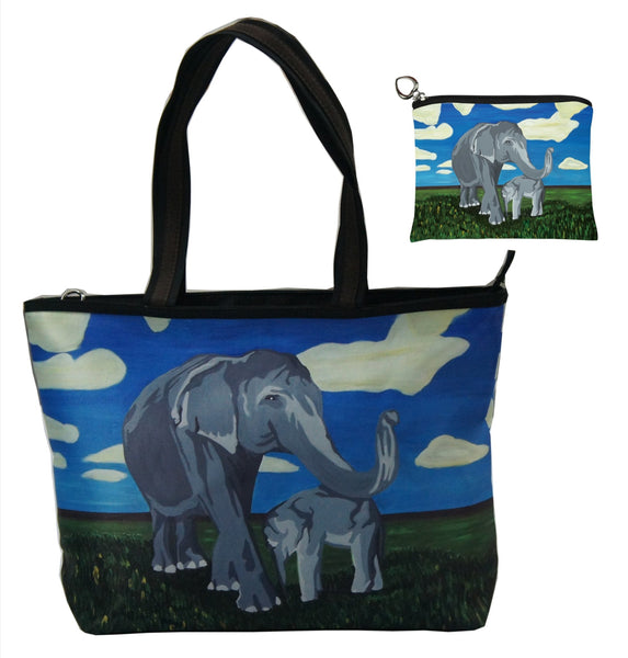 asian elephant tote bag and matching change purse