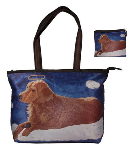 Golden retriever matching tote bag and coin purse