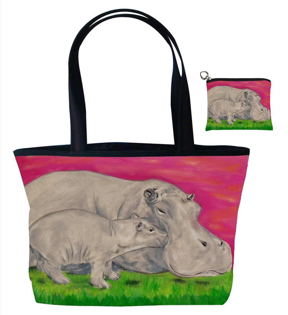 hippo tote bag and matching coin purse