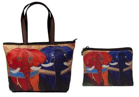 colorful african elephant tote bag and matching coin purse
