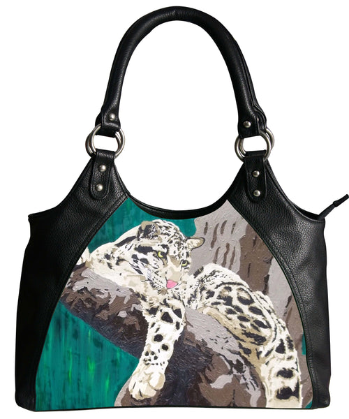 clouded leopard vegan leather shoulder bag