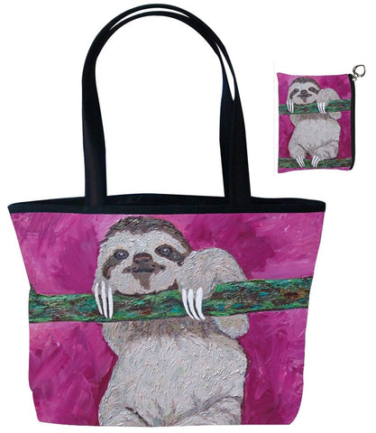 sloth tote bag and matching coin purse