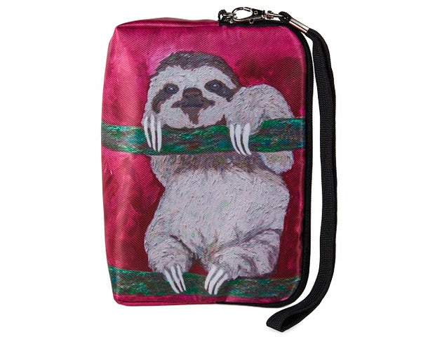 Sloth zip around vegan wristlet