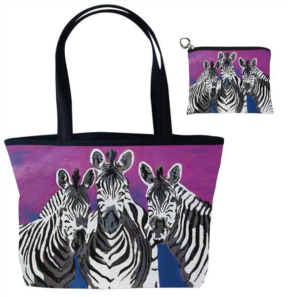 zebra tote bag and matching change purse